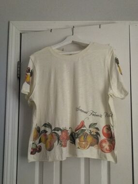 Cato Cream Short Sleeve Tee with Fruit Border Print